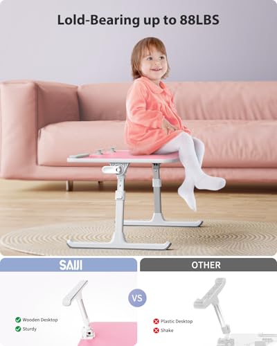 SAIJI Height & Angle Adjustable Laptop Stand for Bed, Lap Desk Bed Tray Table, Light Weight Foldable Portable Laptop Table for Couch Sofa Chair Floor Desk for Adults, Kids (Pink) - color: Pink, size: 20.5 x 11.8 In