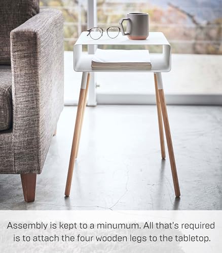 YAMAZAKI Home Plain Side Table with Open Storage Shelf, Rectangular Accent Space Saving Living Room Bedroom Couch End Table - Tall, 23" - Steel + Wood - color: White, size: Tall