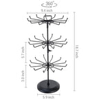 MyGift 3 Tier Classic Large Black Metal Jewelry Tree Holder Organizer with 360 Degree Rotating Arms, Spinning Necklace and Bracelet Tower Display Stand with 36 Hooks and Top Card Holder For storage - color: Black (3 Tier)