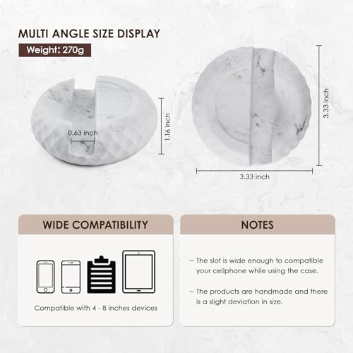 Artificial Marble Cell Phone Stand for Desk Handcraft Diamond Patterned Minimalist Decor for Desk Kitchen Counter Office Easy of Use Sturdy and Stable(White) - style: white diamond stone
