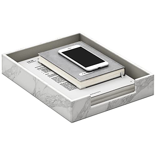 Leather Letter Tray, THIPOTEN Elegant Desk Organizer for Office Supplies, Mail, Paper, File, Magazine, Perfect Office Organization for Desktop(White) - color: White