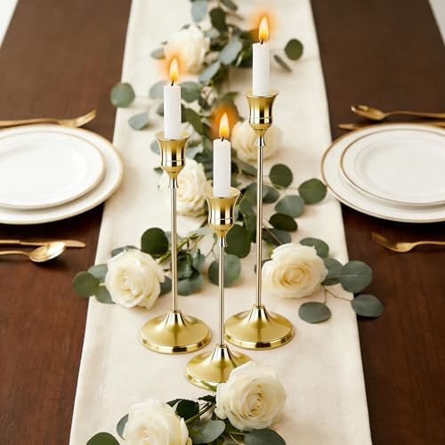 10 Sets Candle Holder Brass Metal Candlestick Holders - HearthLume Vintage Modern Metal Taper Candle Holders, Decorative Centerpiece for Table Mantel, Wedding Kitchen Home Decor, Wedding Gift,30Pcs - color: Brass, size: 30pcs