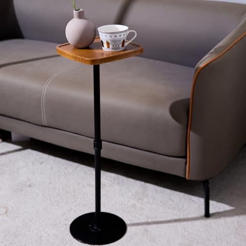 Drink Table, Small Pedestal Side Table, Cocktail Martini Tables Drink Stand, Modern Square Tiny Accent End Table with Metal Base for Small Spaces Living Room Bedroom Office Bar (Brown) - color: Nature