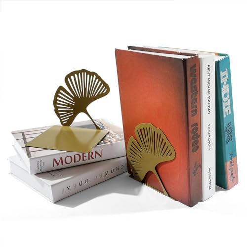 Ginkgo Leaf Metal Bookend, Botanical Leaf Veins Heavy Duty Book Stand, Home and Office Bookshelf Decorative End of The Book (Big Ginkgo Leaf) - color: Big Ginkgo Leaf