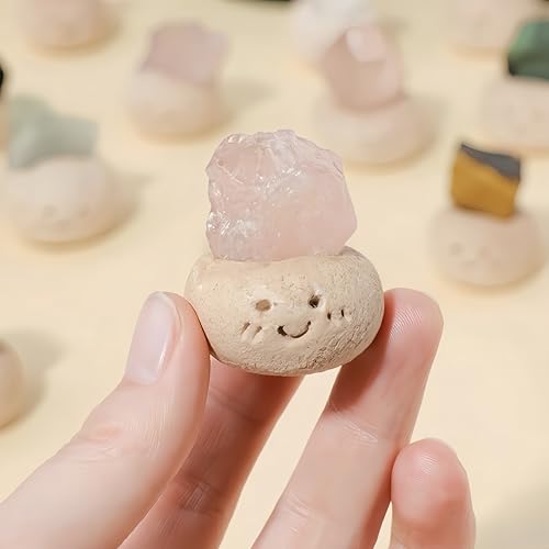 Crystal Decor Desk Ornaments Tiny Natural Creative Craft Mini Cute Decoration Gift for Home Office 1.57" x 1.2" (Pink Quartz) - color: Pink Quartz