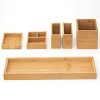 Bamboo Vanity Tray, 6-Piece Bathroom Countertop Vanity Tray Set, Makeup Kitchen Desk Organizer and Storage - Holds Small Items - color: Bamboo