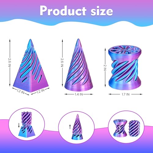 3PCS Impossible Cone,3D Printed Spiral Cone Fidget Toys,Impossible Pyramid Passthrough Sculpture,Stress Relieving Toys for Adults and Kids,Stocking Filler White Elephant Gifts(Light Purple) - color: Light Purple