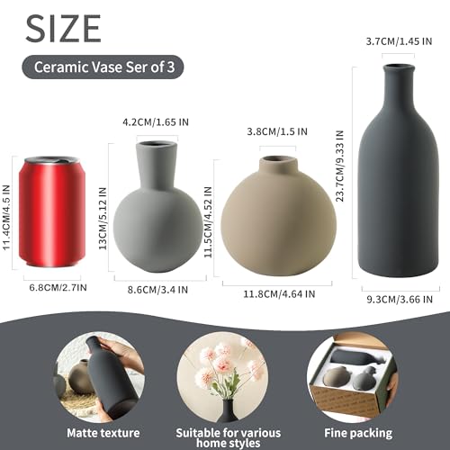 Ceramic Vase Set of 3 | Neutral Vases Home Decor | Modern Flower Pottery Vases Rustic Farmhouse Vase for Table Entryway Mantel Centerpiece Bookshelf Living Room Bathroom Bedroom -Multicolor Large - color: Multicolor - Larger