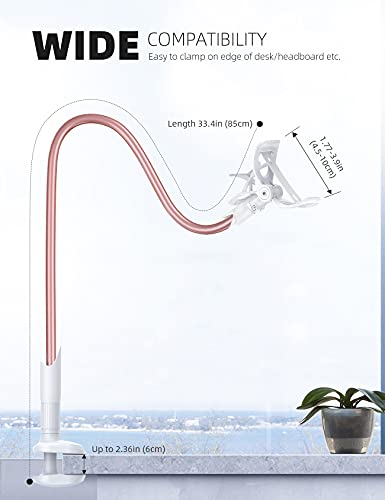 Lamicall Phone Holder Bed Gooseneck Mount - Cell Phone Clamp Clip for Desk, Flexible Lazy Long Arm Headboard Bedside, Overhead Mount Stand, for 4-7" Phone, iPhone 15 Pro Max, 14 Plus, 13, Rose Gold - color: Rose Gold