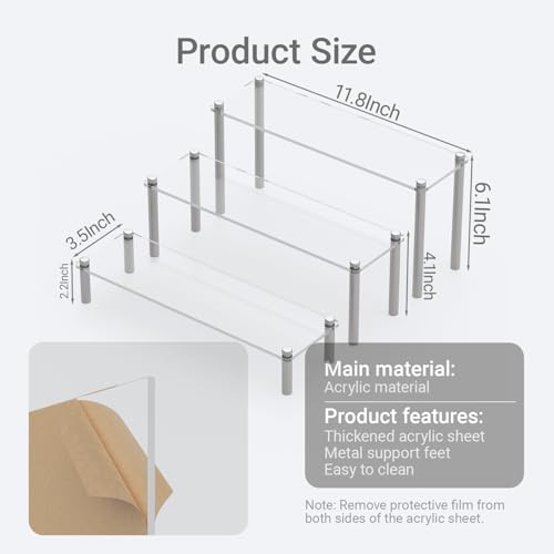 3 Pcs Acrylic Riser, Display Stand Clear Shelf for Cupcake Food Desserts Holder Cosmetic Products Tabletop Use and More (Large) - size: 3-Piece