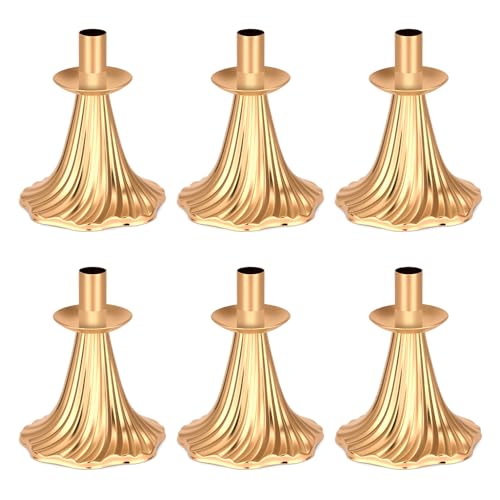 Taper Candle Holders Set of 6 - Victorian Style Gold Vintage Modern Decor, Table Mantel Centerpiece for Wedding Housewarming, Fits Standard Taper Candles