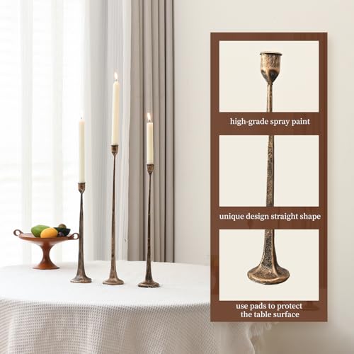 Iron Antique Gold Candlestick Holders, Set of 3 Candle Stick Holders,Fits 3/4 inch Thick Candle&Led Candles, Vintage Modern Decorative Centerpiece for Dining Table Centerpiece, Wedding, Party Decor - color: Antique Gold-straight, size: 14.4”,17.1”,19.7”
