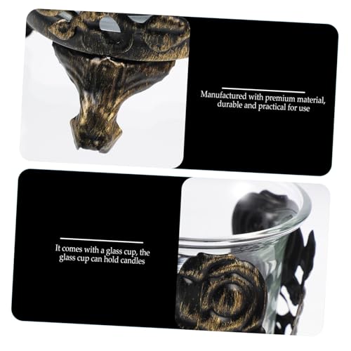 Retro Iron Carving Hollowed Candlestick Holder with Glass Cup Vintage Decorative Candle Holder for Home Office Craftsmanship Clean Surface for Holidays Weddings and Dinner Parties
