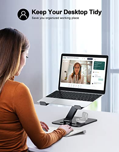 RIWUCT Foldable Laptop Stand, Height Adjustable Ergonomic Computer Stand for Desk, Aluminum Portable Laptop Riser Holder Notebook Mount Compatible with MacBook Pro Air, HP, Dell 10-16"(Black) - color: Matte Black