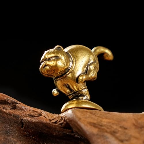 CHOVY Vintage Style Jumping Cat Figurine - 100% Solid Brass Retro Statue | Handcrafted Desk Ornament, Collectible Art Piece for Home & Office Decor | Unique Gift for Cat Lovers - style: Jumping cat