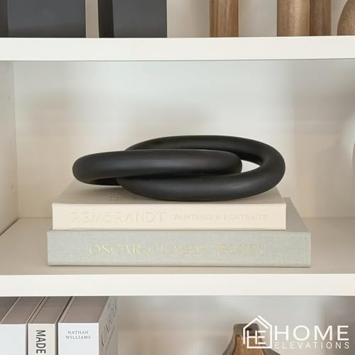 Wood Chain Link Decor – 13” Black Wooden Decorative Object for Coffee Table Decor & Neutral Decor for Home – Modern Knot Accent for Shelf Styling, Books, or Housewarming Gifts - color: Black