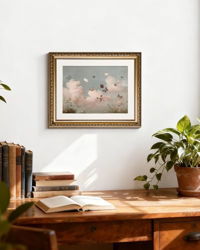 InSimSea Gold Picture Framed Wall Art, Living Room Vintage Butterfly Cloud Nursery Wall Decor, Field Landscape Canvas Print Art, Home Farmhouse Decor, Antique Paintings with Frame 13x16inch - color: Butterfly Realm, size: 16"L x 13"W