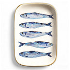 FYSUIMU Sardines Trinket Tray Ceramic Jewelry Dish Aesthetic Fish Decorative Key Tray for Home Bathroom Dresser Table Countertop Decoration