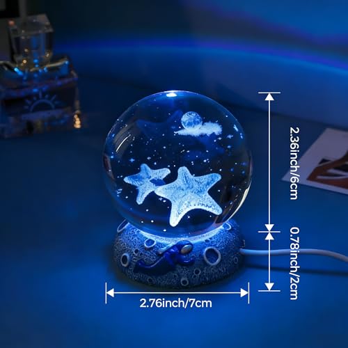 3D Crystal Ball Figurine, 2.4inch Oceans Glass Ball Gifts for Women, Sculpture Display Paperweight Keepsakes for Marine Organism Lover Desk Home Decor (Starfish) - color: Starfish