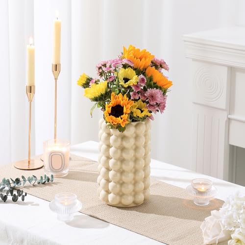 Bubble Vase, Beige Ceramic Vase for Boho Decor, Ceramic Flower Vases for Modern Home Decor, Tall Decorative Vases for Living Room, Bedroom, Wedding, Entryway, Mantel, Office, 8.5 Inches - color: Beige, size: Large