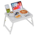 Artmeer Bed Tray Table with Folding Legs, Bamboo Breakfast Food Tray with Media Slot, Use As Platter, Laptop Desk, Snack, TV Tray Kitchen Serving Tray (White Large Adjustable Legs) - color: White, size: Large Adjustable