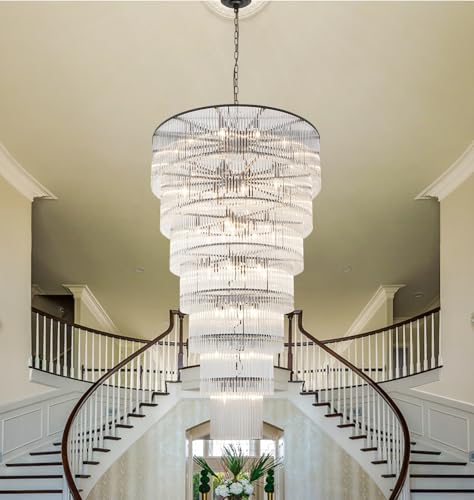 Large Black Chandeliers for High Ceiling H68 7-Tier Glass Chandelier Modern Foyer Entry Lighting Round Light Fixture Ceiling Staircase Villa Living Room Extra Long - size: XL Black (39" x 68")