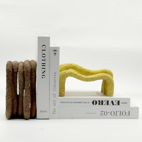 Lukitas Curved Wave Decorative Bookends - Heavy Duty Non-Slip Book Holders, Modern Artistic Ornaments for Office Home Bookshelf Decor, Resin 7.5'' - color: Wave