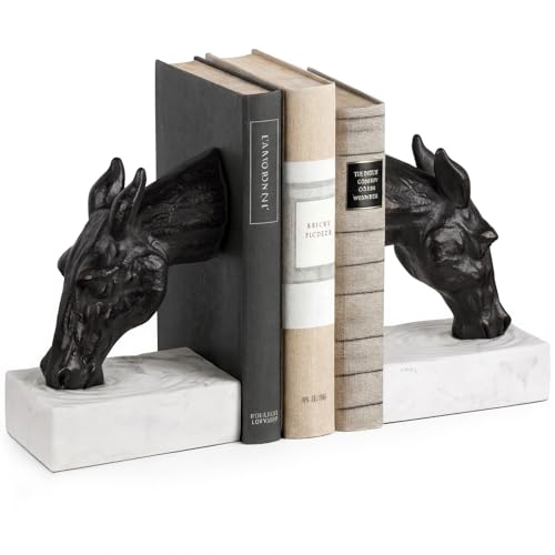 Book Ends for Shelves, Horse Decorative Bookends for Heavy Books, Heavy Duty Book Ends with Anti-Slip Base Book Stopper for Shelves Books Home Office Decor (Black) - color: Black