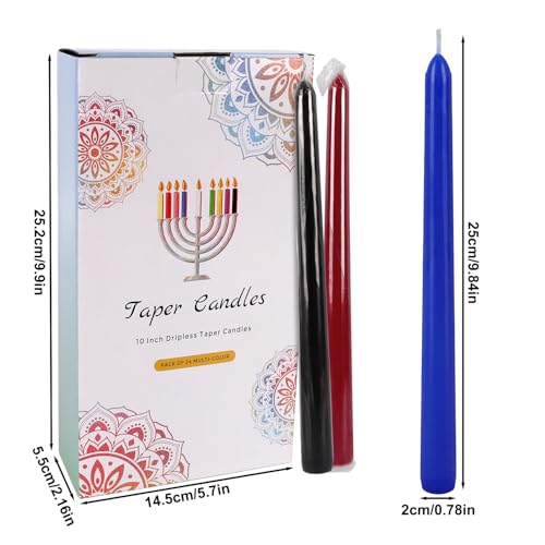 YOROXRG 24 Colored Taper Candles, 7-8 Hours Burn Time, Unscented, Smokeless and Dripless, 0.75 x 10 Inch Dinner Candle Set for Household, Wedding, Party and Home Décor Candlesticks - color: Colors-24