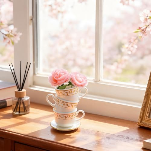 Tioncy Mini Teacup Bud Vase 5" Wonderland Tea Party Decoration Antique Vintage Kitchen Decor Whimsy Ceramic Vase Tea Party Favor for Wedding Gift Birthday Bridal Showers Home - color: Moss, size: 5 Inch