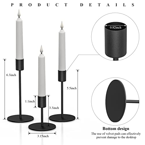Smtyle Black Candlestick Holders, Set of 3 Metal Taper Candle Holders, Modern Minimalist Matte Candle Stick Holders for Table Centerpieces, Home Decor, Weddings, Vintage Decor - color: Black-p3