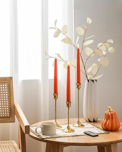 Stmarry Orange Flameless Taper Candles with Remote and Timer, 9.65 Inch Real Wax LED Candlesticks, Fall Taper Candles Battery Operated with 3D Flickering Flame, Thanksgiving Candles for Table, 3 Pack - color: Orange, size: 3 Pack