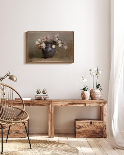 InSimSea Framed Canvas Wall Art Vintage Decor, Flower Large Wall Art, Floral Rustic Decorations for Living Room, Farmhouse Wall Decor for Living Room Bedroom, 20"x30" - color: Roses in Vase, size: 30"L x 20"W