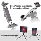 SHINEWEE Full Metal Tablet Tripod Holder - Compatible with iPad mini/Air/Pro | 1/4" Screw & Arca-Swiss Dovetail Mounts | Universal Tablet Clamp Adapter