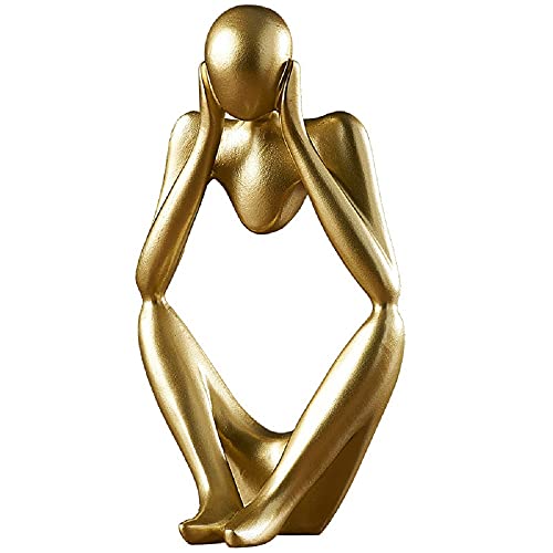 Asng Resin Thinker Style Abstract Sculpture Statue Collectible Figurines Home Office Bookshelf Desktop Decor (Gold, Think Deeply,Large) - color: Gold-think Deeply, size: Large