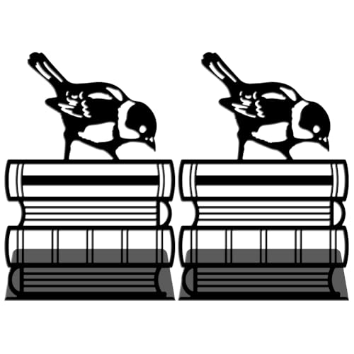 WADORN 1 Pair Sparrow Birds Books Metal Decorative Bookend for Shelves, Heavy Duty Book Ends Non-Skid Books Holder Stand Black Book Support Stoppers for Desk Bookshelf Office Home, 5.3x4.3x7.9 Inch - color: Book Bird