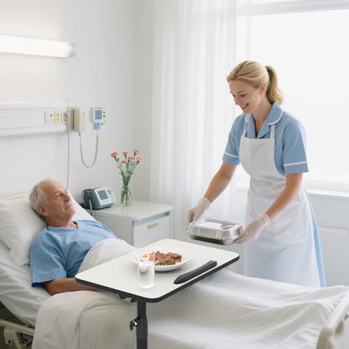 Giantex Overbed Table with Wheels, Medical Adjustable Bedside Table, Mobile Standing Desk, Portable Laptop Table for Small Spaces, Bed Trays Table for Eating Home and Hospital (Light Grey) - color: Light Grey