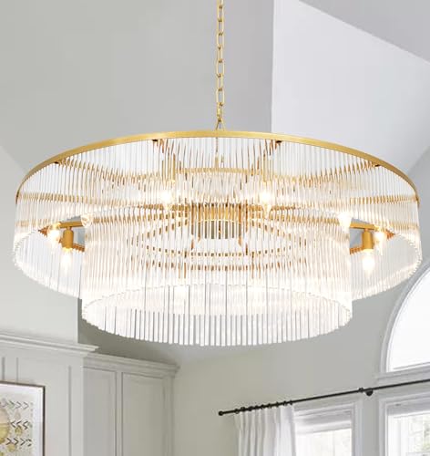 Modern Glass Chandelier Gold Chandeliers for High Ceiling Foyer Entryway Hanging Large Light Fixture for Grand Living Room Hall 39" - size: Large Gold (39" x 70")