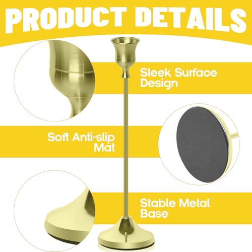 Golden Taper Candle Holders Metal Gold Candlesticks Modern Candle Stick Holders Set of 3 for Dining Table, Weddings & Home Decor - color: Pure Gold