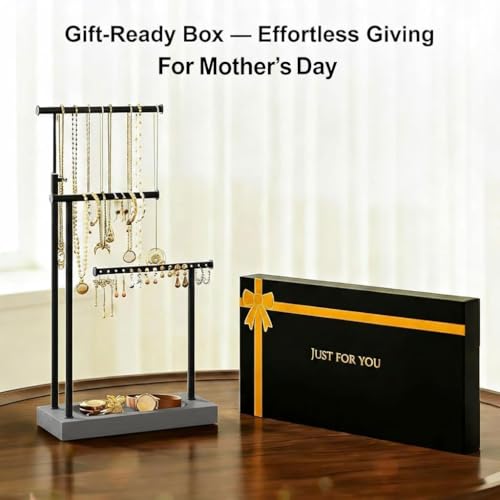SRIWATANA Jewelry Organizer Display Extra Tall Necklace Holder 3 Tier Jewelry Tree Stand, Gift Idea (Weathered Grey & Black) - color: weathered grey