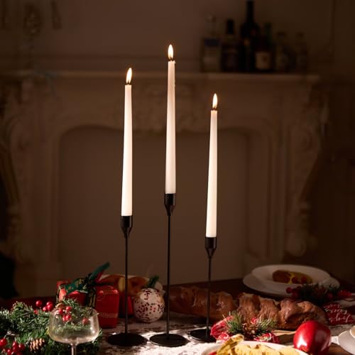 Upgraded Chrome Taper Candle Holders Set of 3 - Modern Matte Black Candlesticks (9/11/13 Inch), Weighted & Rust-Proof Metal Candle Stand for Fireplace Table Centerpiece - color: Black, size: 1 set (3 pcs)