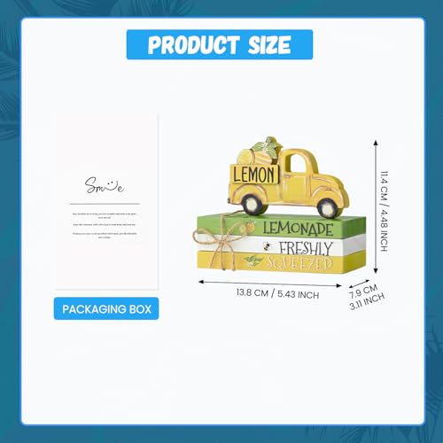 Smile Wooden Summer Indoor Decorations, Mini Tiered Tray Decor with Sunflower and Twine, Rustic Wooden Decorative Books Stack with Wood Truck Sign for Home Kitchen Shelf Tabletop - style: Summer Truck