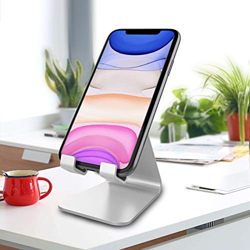 CreaDream Cell Phone Stand, Cradle, Holder,Aluminum Desktop Stand Compatible with Switch, All Smart Phone, iPhone 11 Pro Xs Max Xr X Se 8 7 6 6s Plus SE 5 5s-Silver - color: Silver
