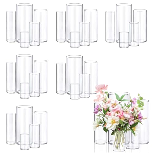 30pcs Glass Vase Cylinder Vases for Centerpieces Small Flower Glass Vases Home Decor Centerpiece Table Clear Flower Vase Decorations for Wedding＆Holiday 4,6,7.5,8,10 Inch Tall - size: 30Pack-4+6+7.5+8+10Inches