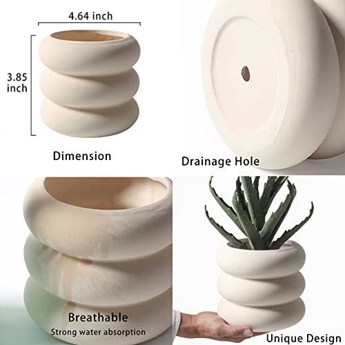 Ceramic Plant Pot Indoor, 4.5 Inch Beige Unglazed Flower Pot with Drainage Hole, Small Bubble Design Ceramic Planter for Home & Office Decor - color: S-beige-unglazed, size: 4.7inch