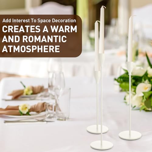 Potchen 27 Pack White Candles Holder, 9 Sets Metal Taper Candlestick Holders Fit 0.75 Inch Thick Pillar Candles, Vintage Modern Candle Sticks Centerpiece Decor for Wedding Home Dinning Anniversary - color: White