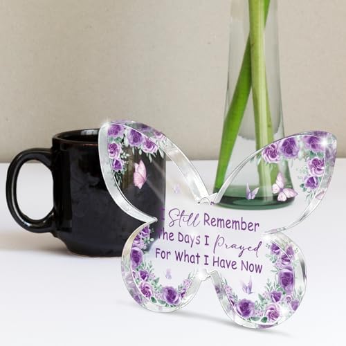 I Still Remember the Days I Prayed Purple Butterfly Acrylic Sign - 4.7 * 3.2 Inch Scripture Desk Decor, Christian Gratitude Reminder & Inspirational Gift for Home/Office - color: Purple 46