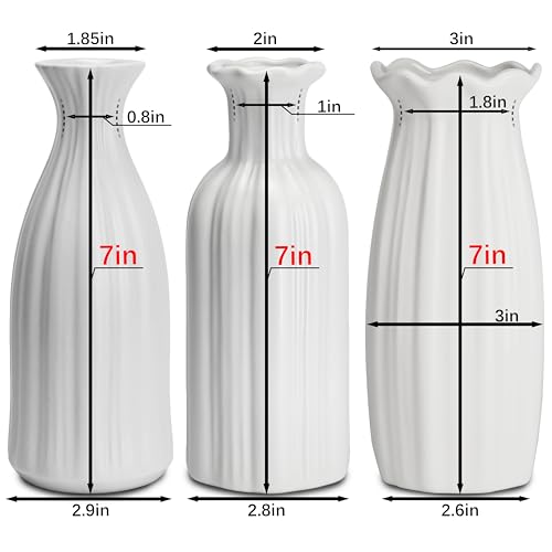 White Ceramic Vase 7 inch Small Vase Set can be Used as Bedroom Study Living Room Dining Table Home Decoration Suitable for Wedding Flower Arrangement Design Bohemian Style (HPBY-3PCS) - color: Hpby-3pcs