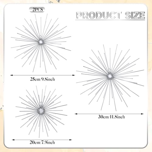 Shimeyao 4 Pcs Metal Starburst Wall Decor Silver Metal Wall Art 3D Spike Bling Finish Star Burst Hangings Accents Sculptures Set Modern Mid Century Decorations for Living Room Bedroom Entryway - color: Silver, style: Spike