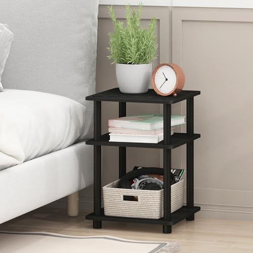 Furinno TURN-N-TUBE Side Table, 3-Tier Square Modern End Table, Open Shelves Nightstand, Night Stand, Bedside Table, Easy Assembly, for Living Room, Bedroom, Blackwood | Easy Assembly, Multipurpose - color: Blackwood, size: 3-Tier With Open Shelves